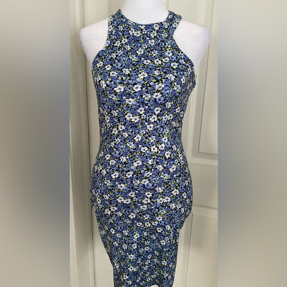 Floral Sleeveless Midi Dress in Blue